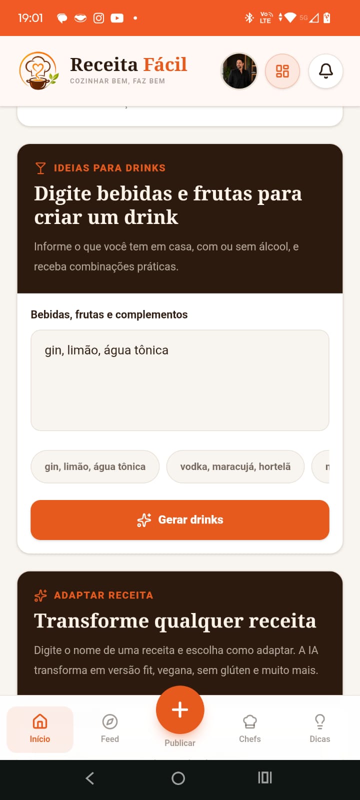 Combinações de bebidas com o que há em casa