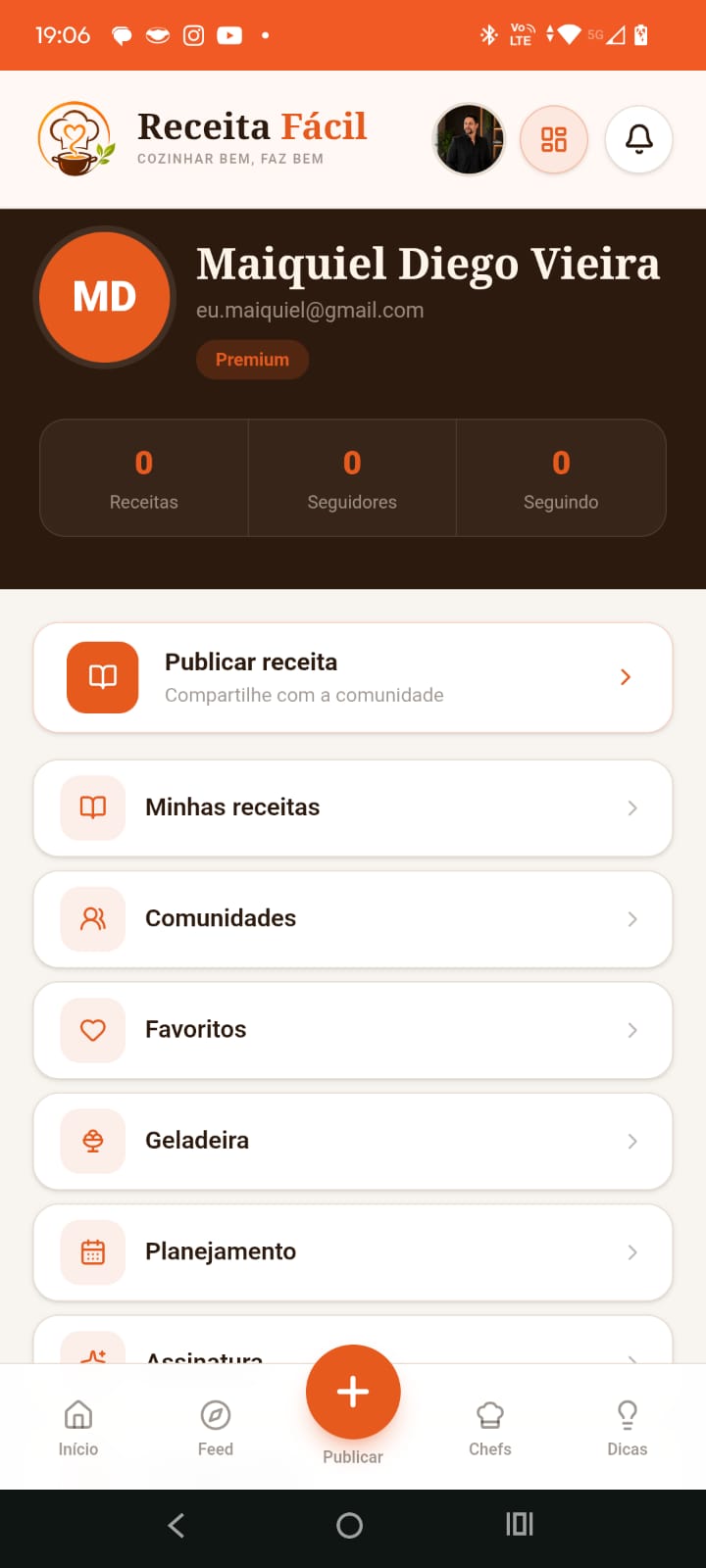 Seguidores, receitas e tudo em um só lugar