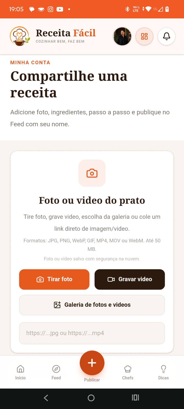 Publique receitas em foto e vídeo
