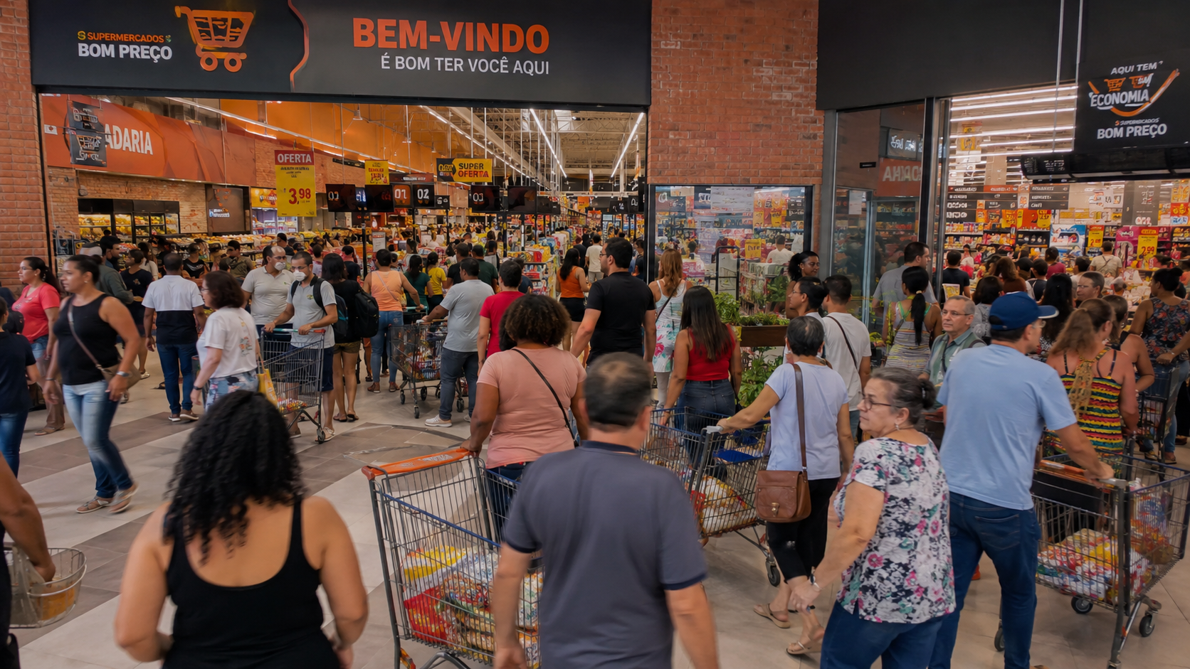 Clientes chegando ao mercado depois da divulgação do tabloide